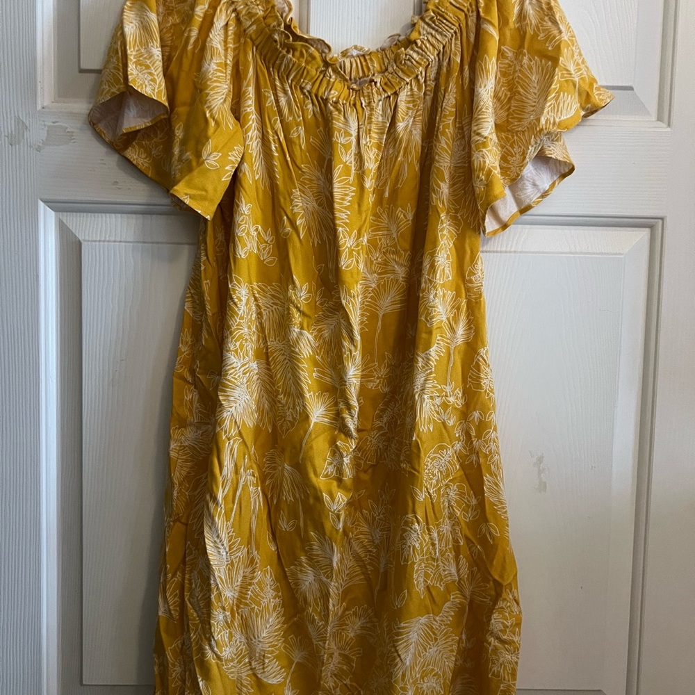 a.n.a Mustard Floral Ruffle Dress